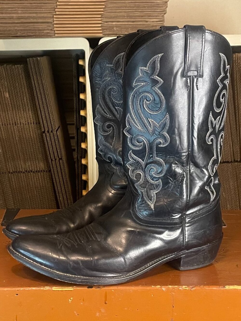 JUSTIN Men's Size 14 EE London Calf Leather Western Black Cowboy Boots 1409
